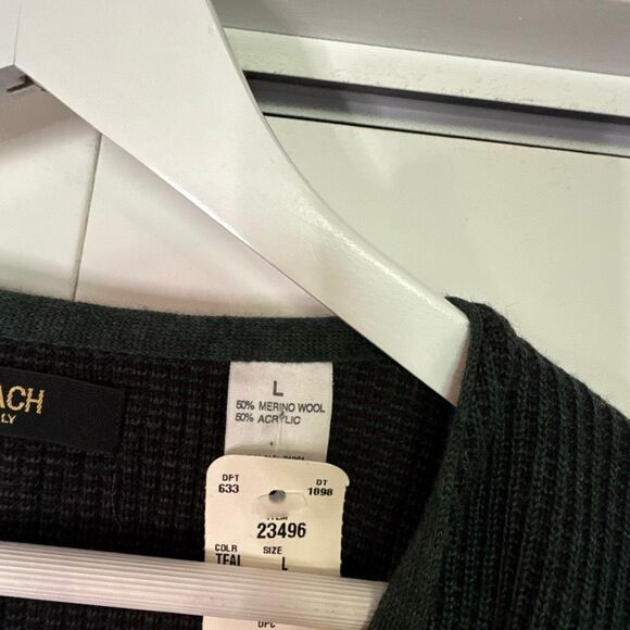 Bacharach NWT made in Italy merino wool green vneck sweater  L - Picture 5 of 9